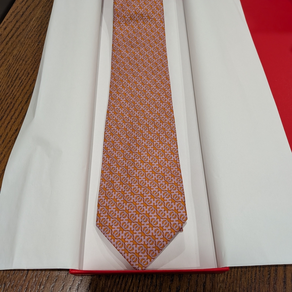 Salvatore Ferragamo Orange Geometric Tie